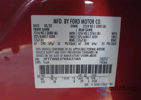 2022 Ford Maverick Xlt from USA, damaged, VIN 3FTTW8E37NRA37485